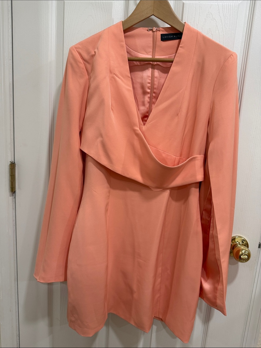 Lavish Alice Coral Pink Long Sleeve Draped V-Neck Dress via ASOS 2020/2021